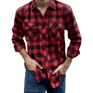 Red Black Flannel Checkered Design Men Medium Long Sleeve Button Down Top Shirt